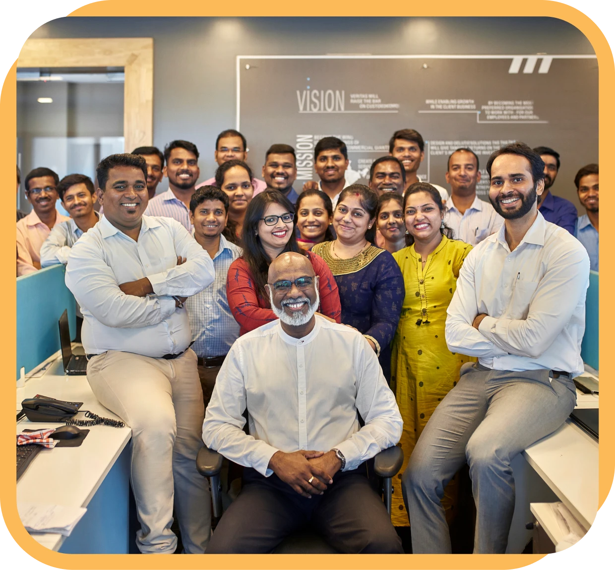Happy coworkers gathered for a picture